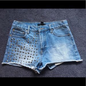 F21 high rise denim shorts with rhinestones/studs